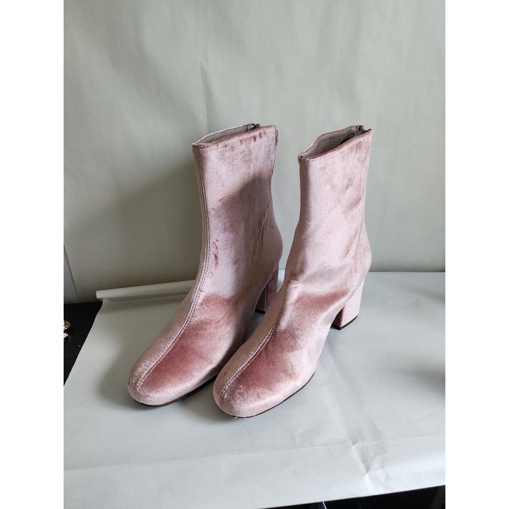 Free People Cecile Pink Velvet Ankle Boots EU 39 US 8.5 Block Heel Made Portugal